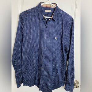 Burberry Brit Mens XL navy cotton button-down shirt white micro-dot pattern